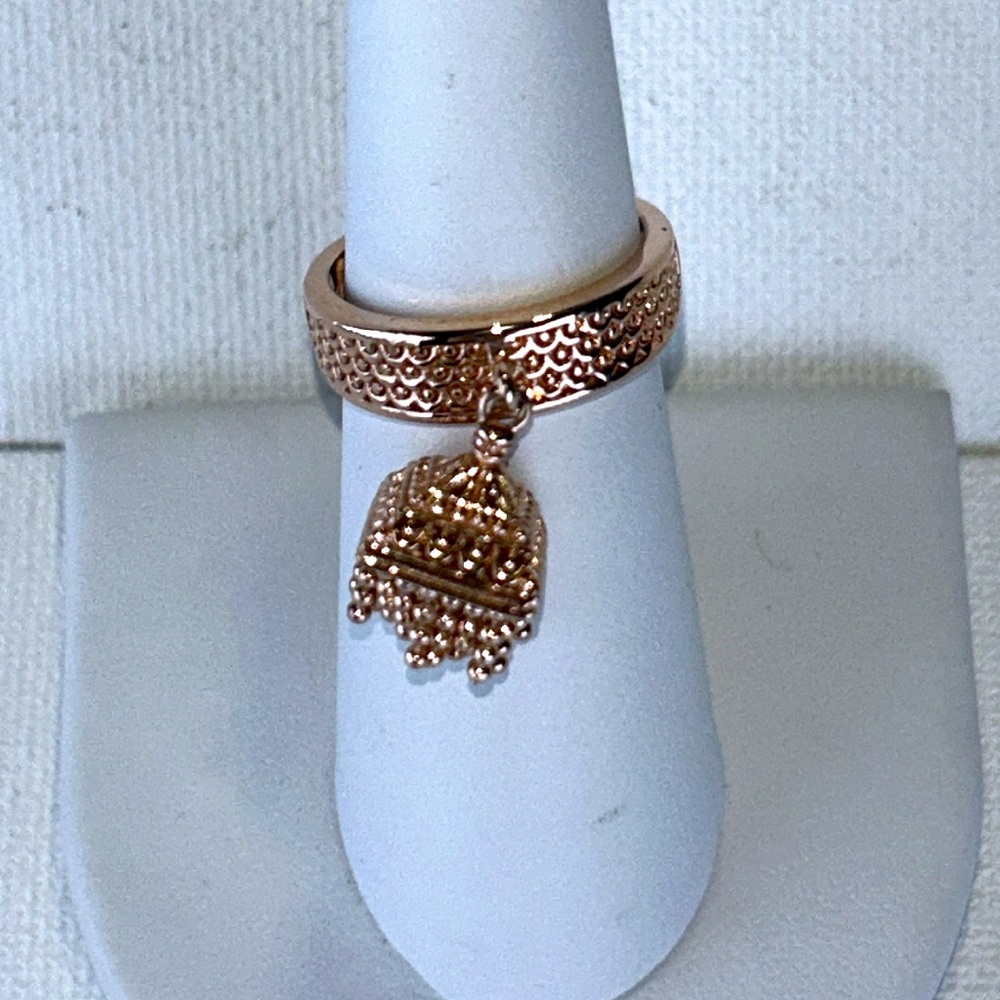 NWOT PAJ Brand Rose Gold Over Brass Dangle Tassel Ring Tribal Beaded Boho Work